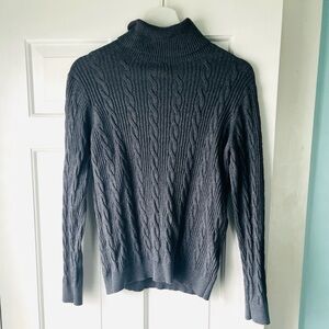 Lands’ End Grey Cable Knit Turtleneck Sweater